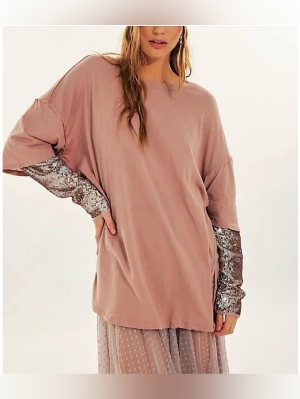 Free People Nellie Sequin Twofer Top in Lavender Shadows NWT XS